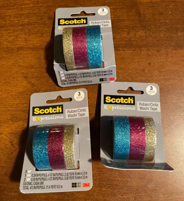 Scotch 3 Count Color Glitter WashTape Lot of 3