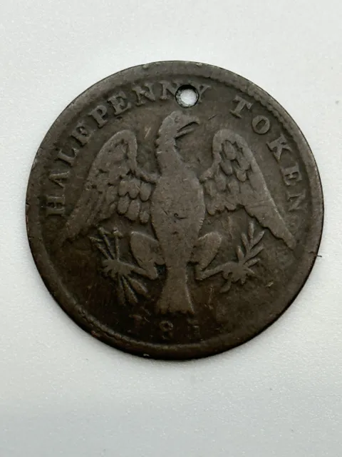 1815 Canada Seated Britannia & Spread Eagle Copper Half Penny Token Holed