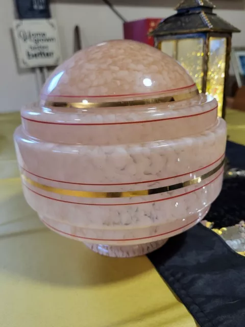 VTG ART DECO MODERNIST 1930s GLASS STEPPED GLOBE LIGHT LAMP SHADE MOTTLED TABLE