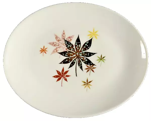 Shenango 11'' Oval Serving Platter Calico Leaves by Peter Terris