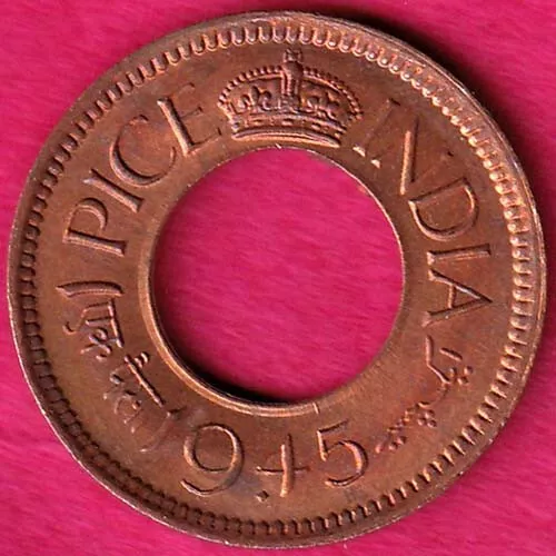 UNC british india king george vi 1945 one pice copper coin #KB25