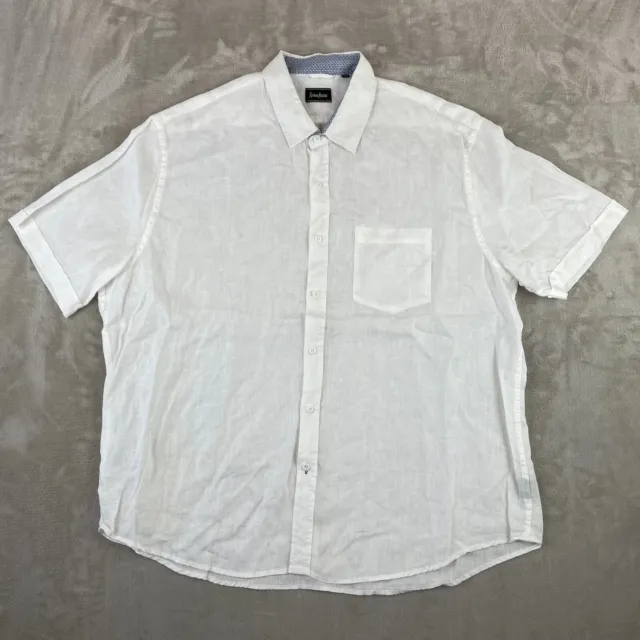 Neiman Marcus Shirt Men 2XL White 100% Linen Button Up Pocket Short Sleeve NWOT