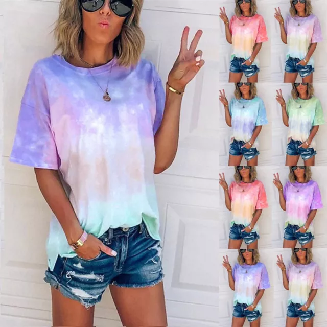 Women's Summer Tie-Dye Short Sleeve Crew-Neck T-Shirt Casual Tee Tops（S-5XL） AU