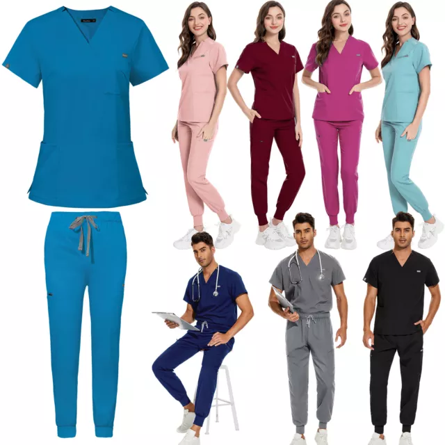 Abbigliamento da lavoro medico uomo donna infermieristico unisex unisex set uniforme jogger scrub collo a V top Regno Unito