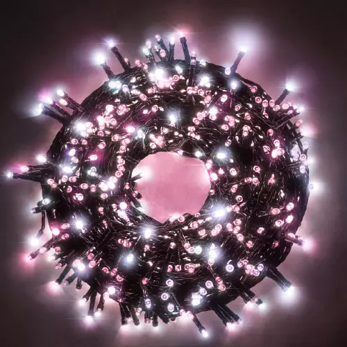 Chaîne Série Lumières À LED pour Arbre de Noël Blanc Glace Et Rose Extérieur