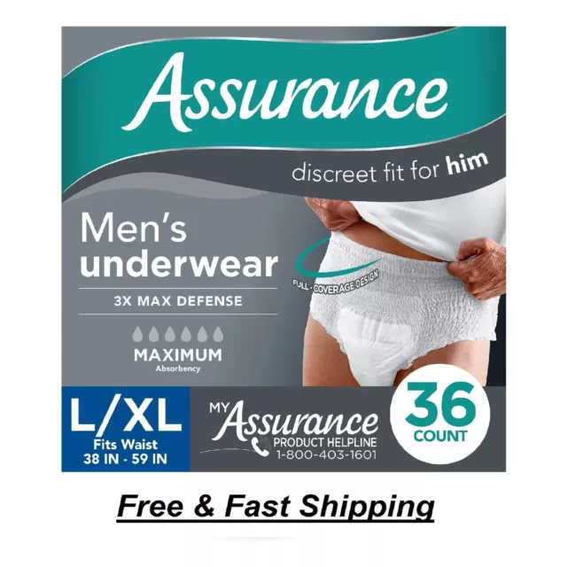 Assurance Men's Incontinence Underwear, Maximum Absorbency, L/XL (36 Count)