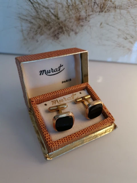 Boutons De Manchettes Plaqué Or Rose Avec Pierres Noires - Neuf Sans Emballage - Élégant Et Chic