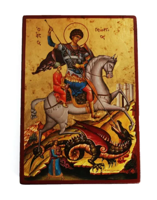 Greek Russian Orthodox Handmade Wooden Icon Saint George 19x13cm