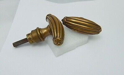Brass Bronze Door Knob Reeded Arched Oval w/ Foliate Ends