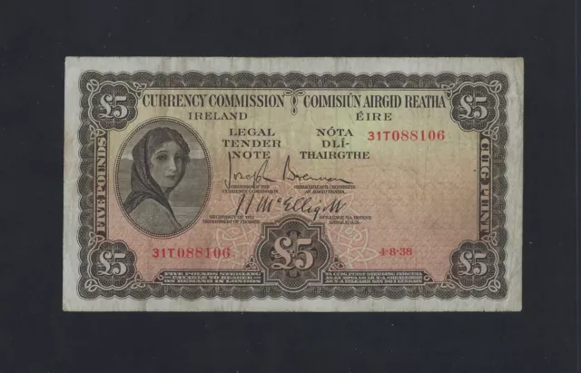 Ireland Republic Eire 5 Pounds 1938 P-3B VF