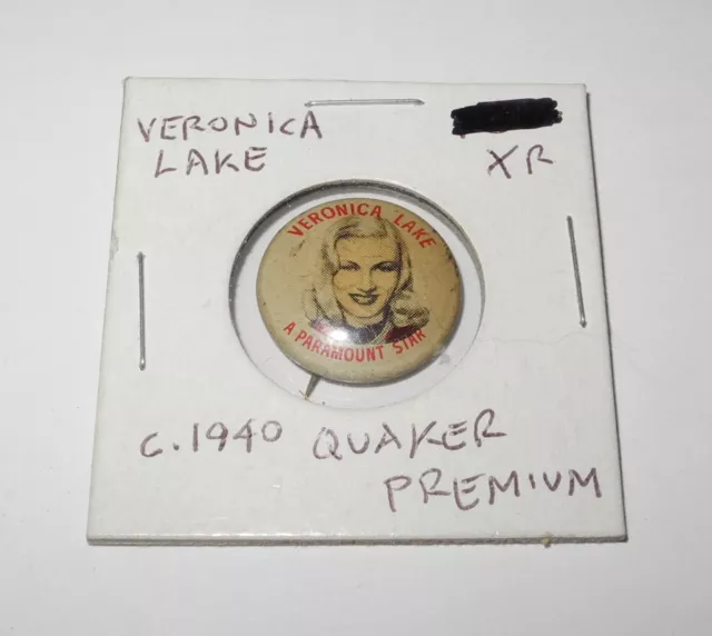 1940 Quaker Oats Cereal Premium Veronica Lake Paramount Star Advertising Pin