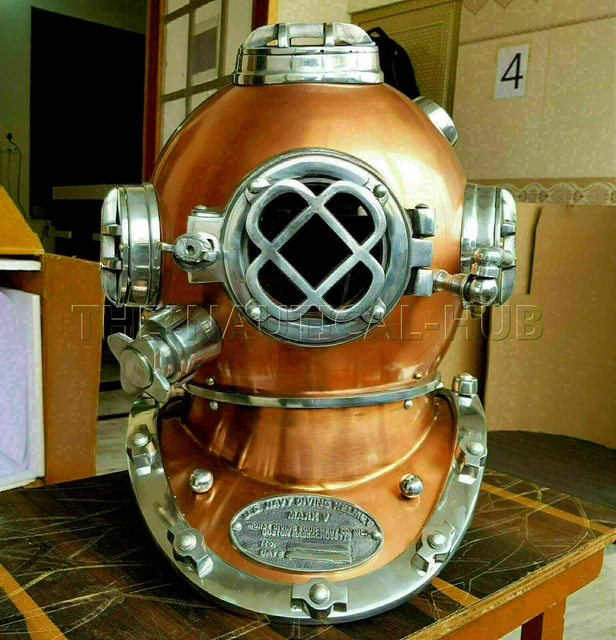 Casque de plongée vintage en acier massif et laiton 45,7 cm avec base - Casque de plongée vintage en acier massif et laiton - 45,7 cm avec base