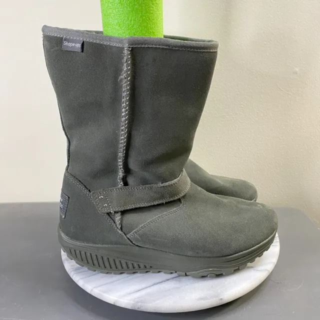Skechers Shape Ups XF Charcoal Gray Leather Faux Fur Snow Boots Women's Size 7.5