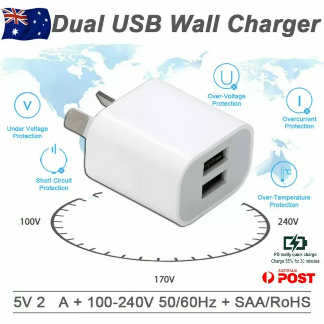 Dual interface USB Power Adapter 5V 2A AU Plug Wall Charger For iPhone/Samsung