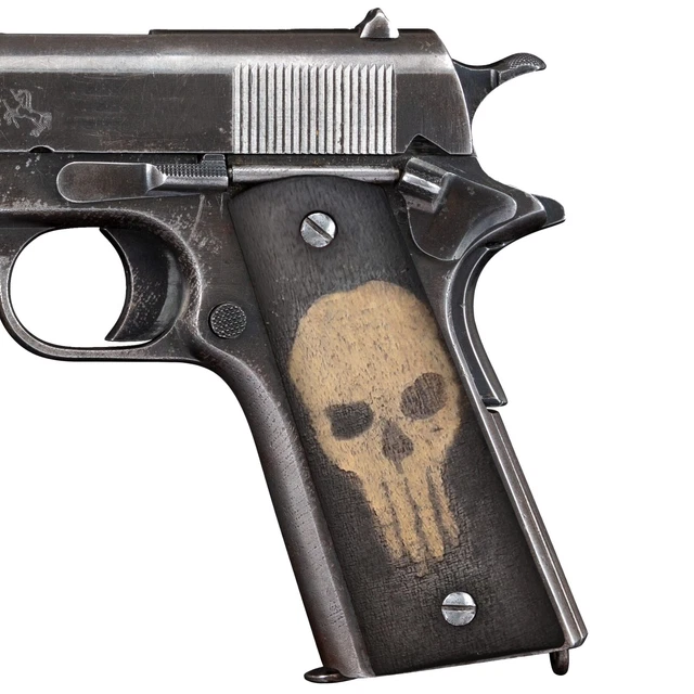 SHARDBLADE Custom 1911 Grips – Full-Size Fits Colt Springfield – La Santa Muerte Engraved (Gold/White Pearl)