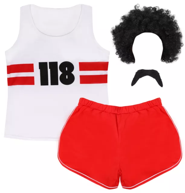 118 Fancy Dress Mens Ladies Retro Marathon Man Costume Top Shorts Wig Moustache