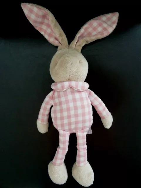 * Doudou Peluche Klorane Lapin Carreaux Vichy Rose Blanc Beige - Excellent Etat