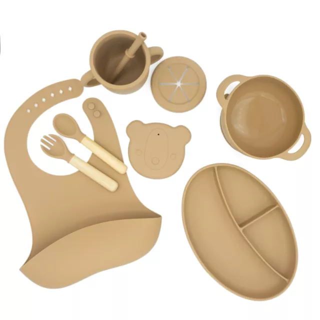 Silicone Baby Led Weaning/Feeding Set 8 Piece (Caramel & Pink)