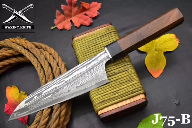 Custom San Mai Damascus Steel Chef Knife Handmade,Walnut & Horn Handle (J75-B)