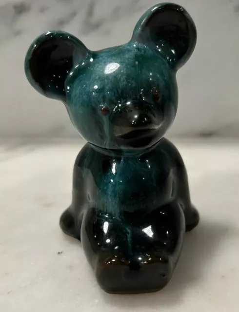 Canadian Blue Mountain Pottery Teddy Bear Blue/Green Drip Glaze Niagara Falls