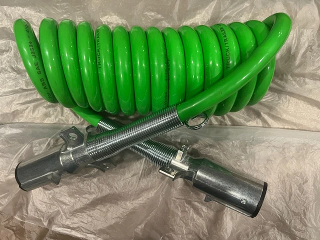 KOOTANS 7-Way ABS 15' Green Coil Trailer Electric Cable Power Cord 12" Leads J23