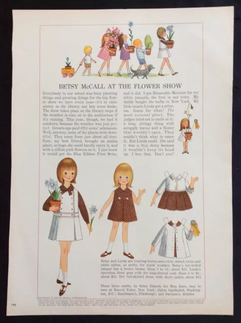 Vintage Betsy McCall Mag. Paper Doll, Betsy at the Flower Show, May 1965, VTG