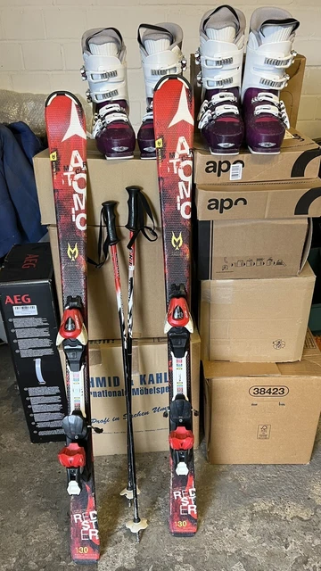 Kinder Atomic Redster Ski 130 cm, Stöcke 105 cm + 2 Paar Schuhe Gr. 240 und 250