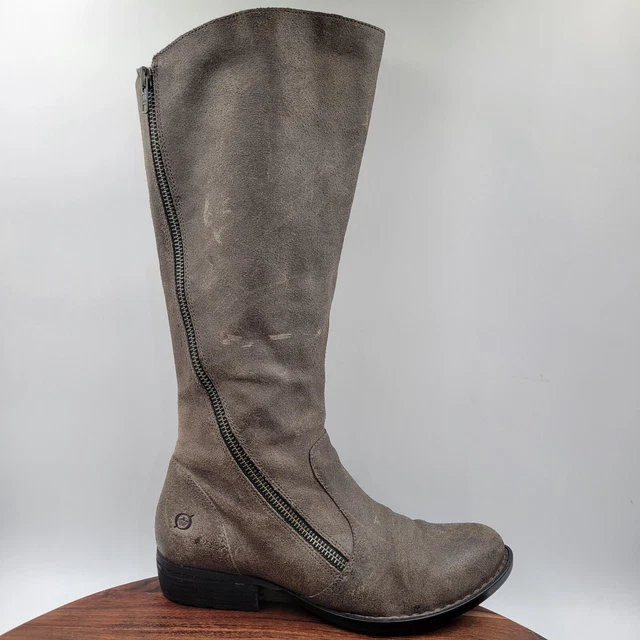 BORN LAURETTE BOOTS Women s 9.5M Gray Taupe Suede Tall Knee High Zip Riding 55.98 PicClick