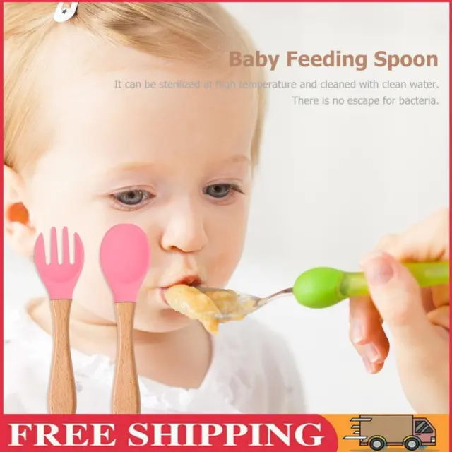 Baby Wooden Silicone Feeding Spoon Toddlers BPA-free Tableware (14)