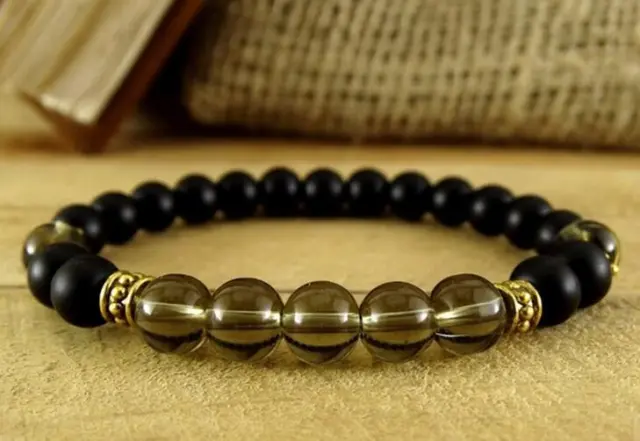 8mm obsidian Crystal Bracelet Stretchy Monk yoga men Lucky Meditation Bead pray