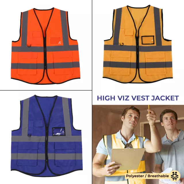 High Visibility Executive Vest Waistcoat with Phone & ID Pockets Hi Vis Viz Zip