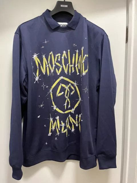 Moschino Navy Blue Sweatshirt Galaxy Logo Size 40