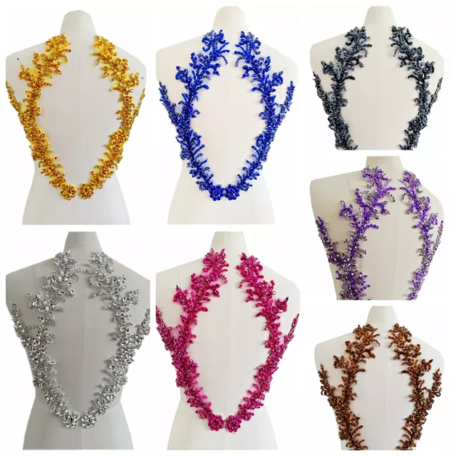 1 Pair Crystal Rhinestones Applique Wedding Motif Beaded Patch DIY Accessories