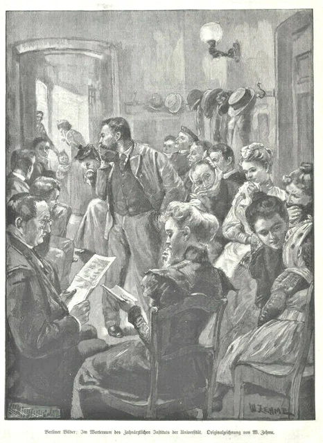 "Warteraum des Zahnärztlichen Instituts der Universität Berlin"Holzstich v. 1900