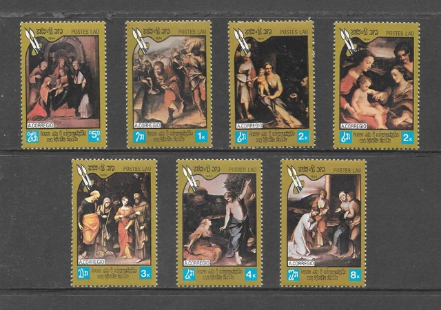 Laos Scott 569 - 575 Mnh Vf Set - 1984 Paintings By Correggio