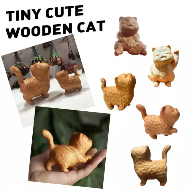 Lovely Chinese Boxwood Wood Hand Carved Cat Statue Netsuke чб