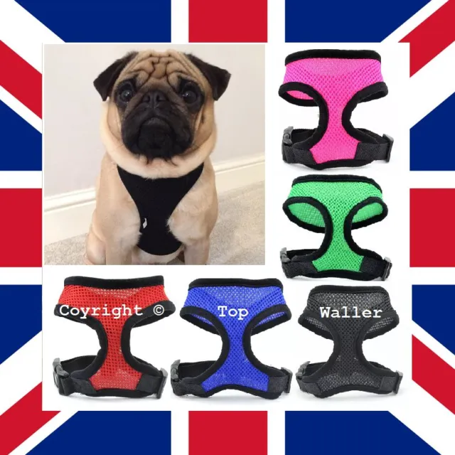 *Waller's Collars* Adjustable Soft Mesh Puppy Pet / Dog Harness *All Colours!*