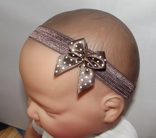 Baby Girl Reborn Doll Dainty Brown Polka Dot Bow  Headband