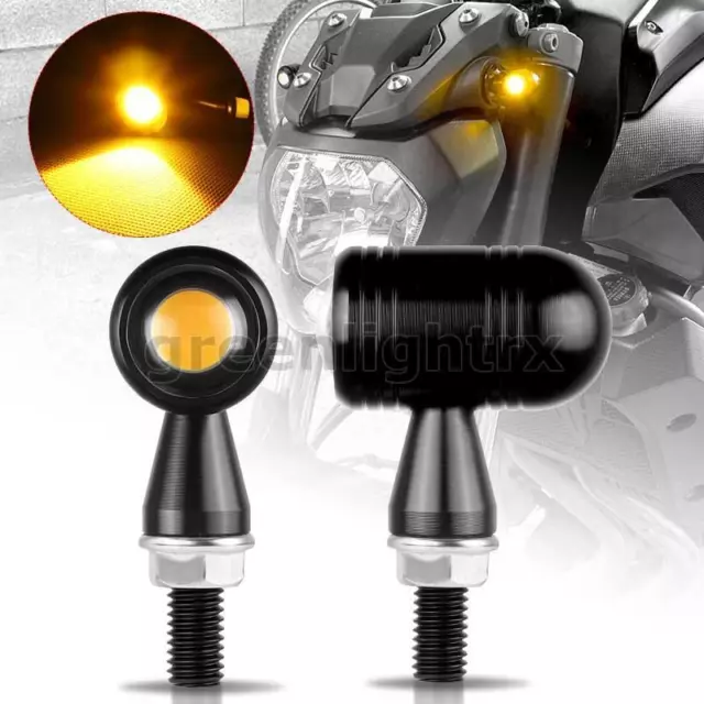 2Pcs Motorcycle Mini Turn Signal Light Amber LED Indicator Blinker Black Bullet