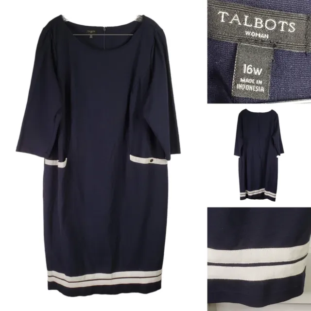 TALBOTS WOMENS PLUS Size Jersey Shift Tunic Dress Navy Blue Size 16 W  Stretch £37.88 - PicClick UK