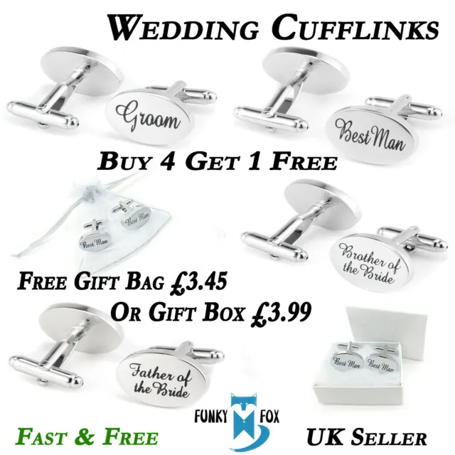 Gift Boxed Silver Engraved Wedding Cufflinks Best Man Mens Oval Personalised UK