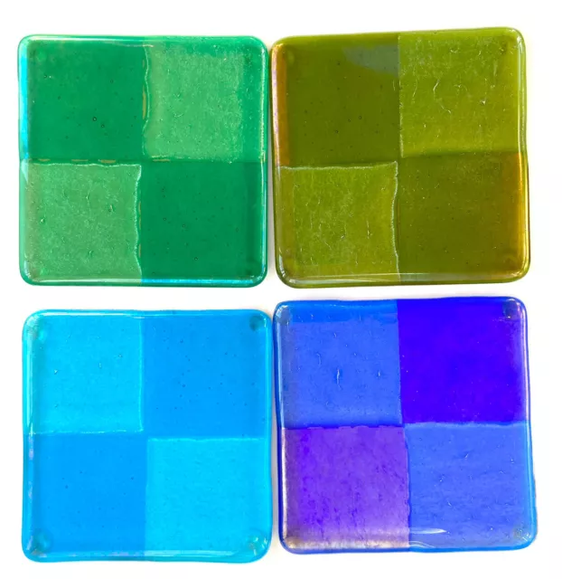 Dichroic Fused Art Glass Iridescent Blue Green Glass Coasters Tiles  4