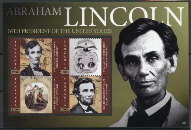 Francobolli Tanzania Abraham Lincoln 2012 nuovi di zecca guerra civile americana presidenti degli Stati Uniti 4 V M/S