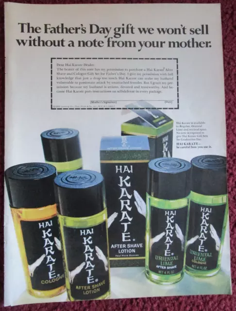 1969 HAI KARATE Men's Cologne Print Ad ~ Father's Day Gift Note from Your Mother