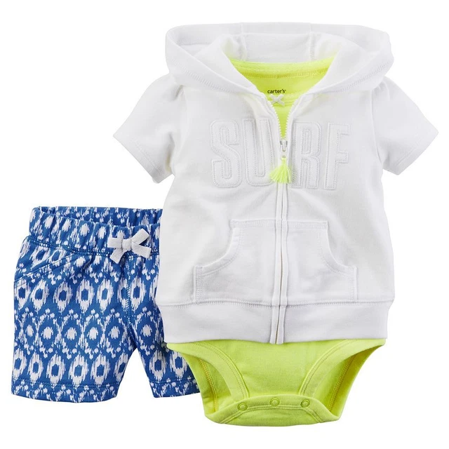 Carter's NWT NB 3M 6M 9M 12M Infant Girl 3Pc Cardigan Bodysuit Tee Short Set $30