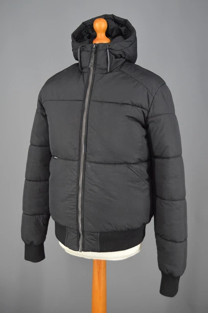 Mens Black Superdry Everest Expedition Padded & Hooded Bomber Jacket Size M.