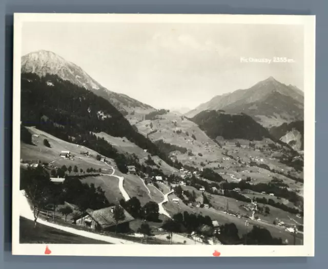 Suisse, Route de Leysin et la Vallée des Ormonts  Vintage silver print. Switzerl