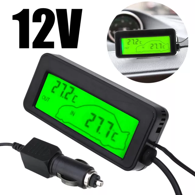 1x 12V Car Auto Digital LCD Display Indoor Outdoor Temperature Meter Thermometer