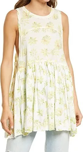 Free People Women's Light Combo Floral Cotton Madison Tunic Tank Top Size Large