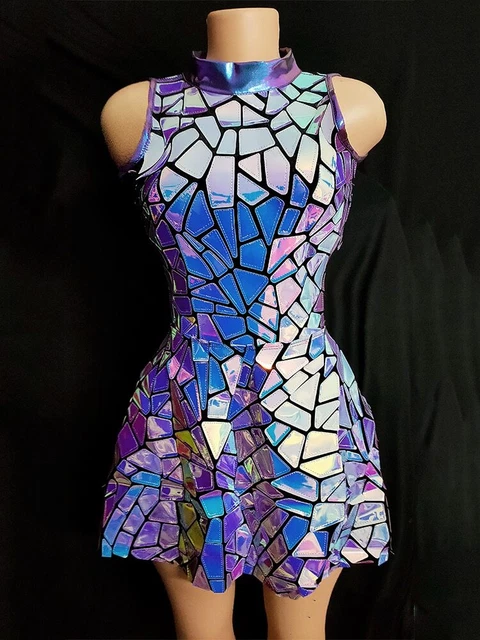 Paillettes specchio donna argento abito senza maniche ballerina cantante abbigliamento palcoscenico costumi